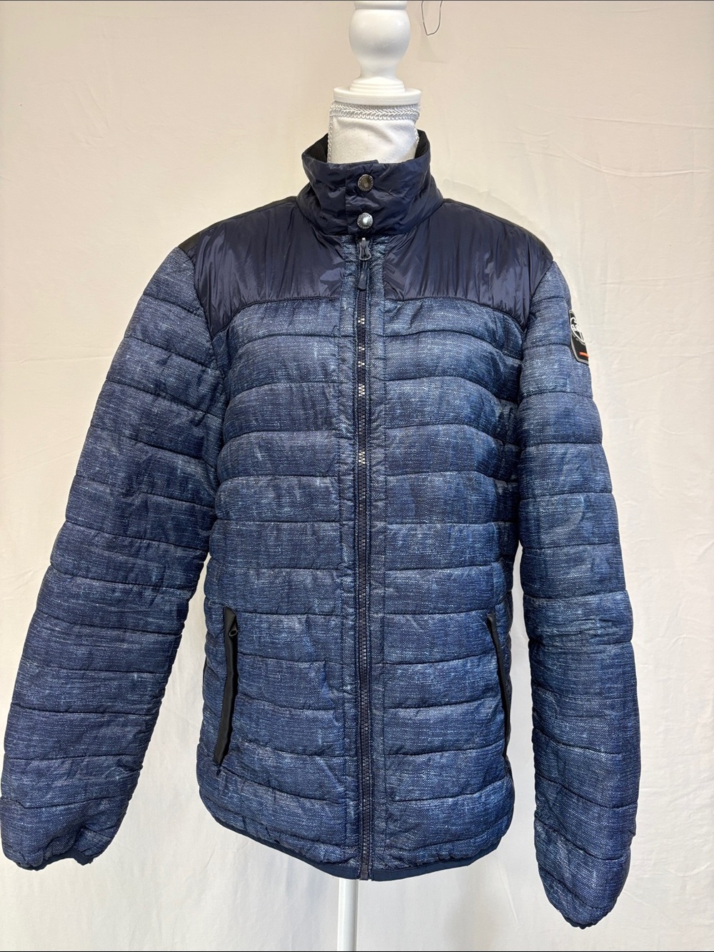Women's Quilted Blue Puffer Jacket with High Collar